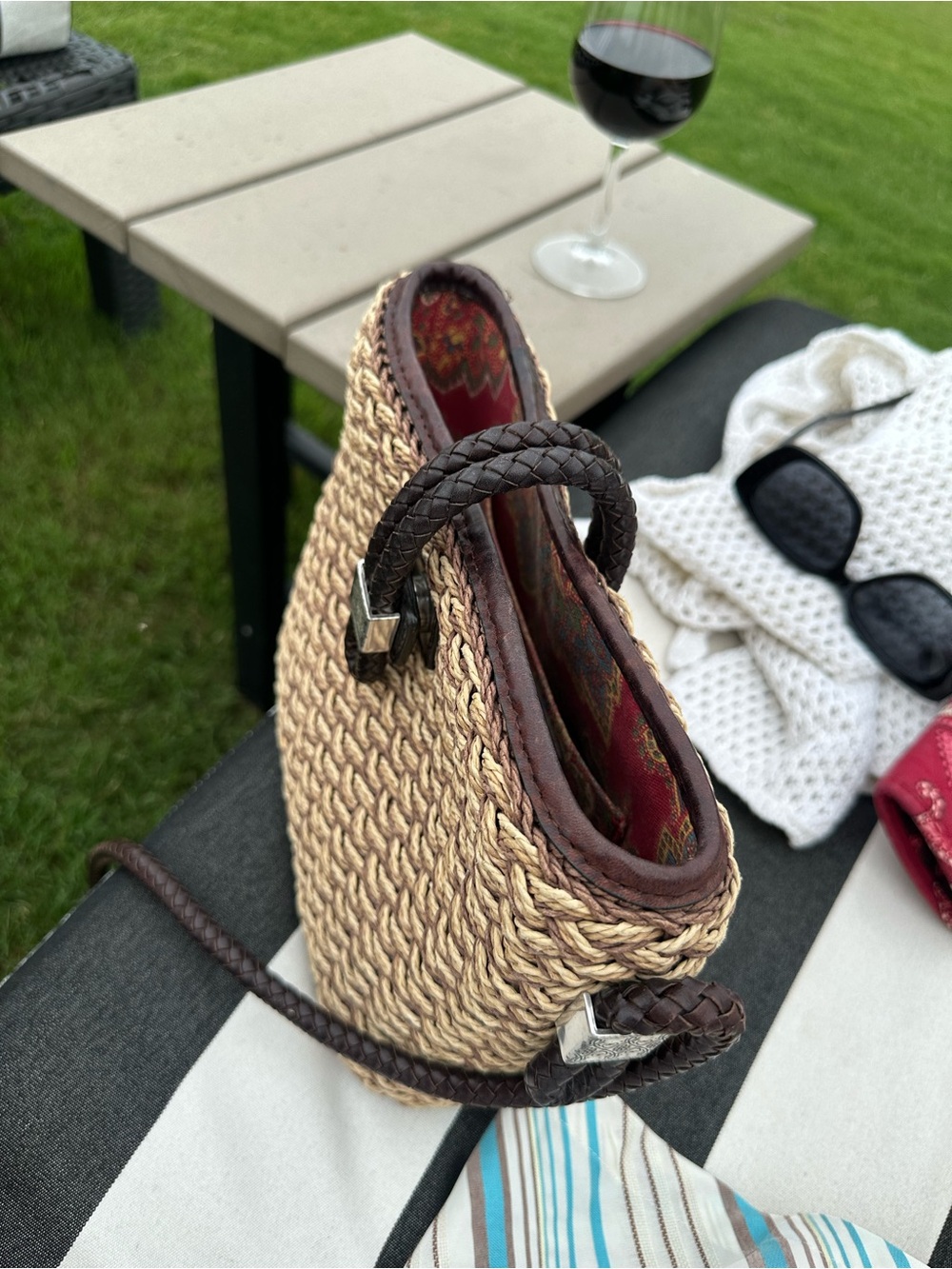 Brighton Woven Straw / Jute Crossbody Bag with Dark Brown Genuine Leather - Picture 3 of 10